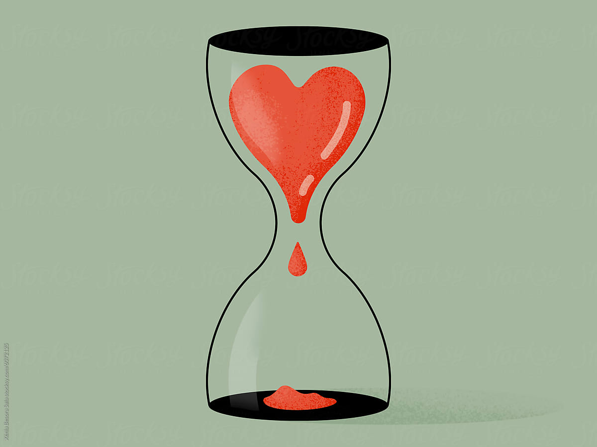 Hourglass filled with red sand in shape of heart