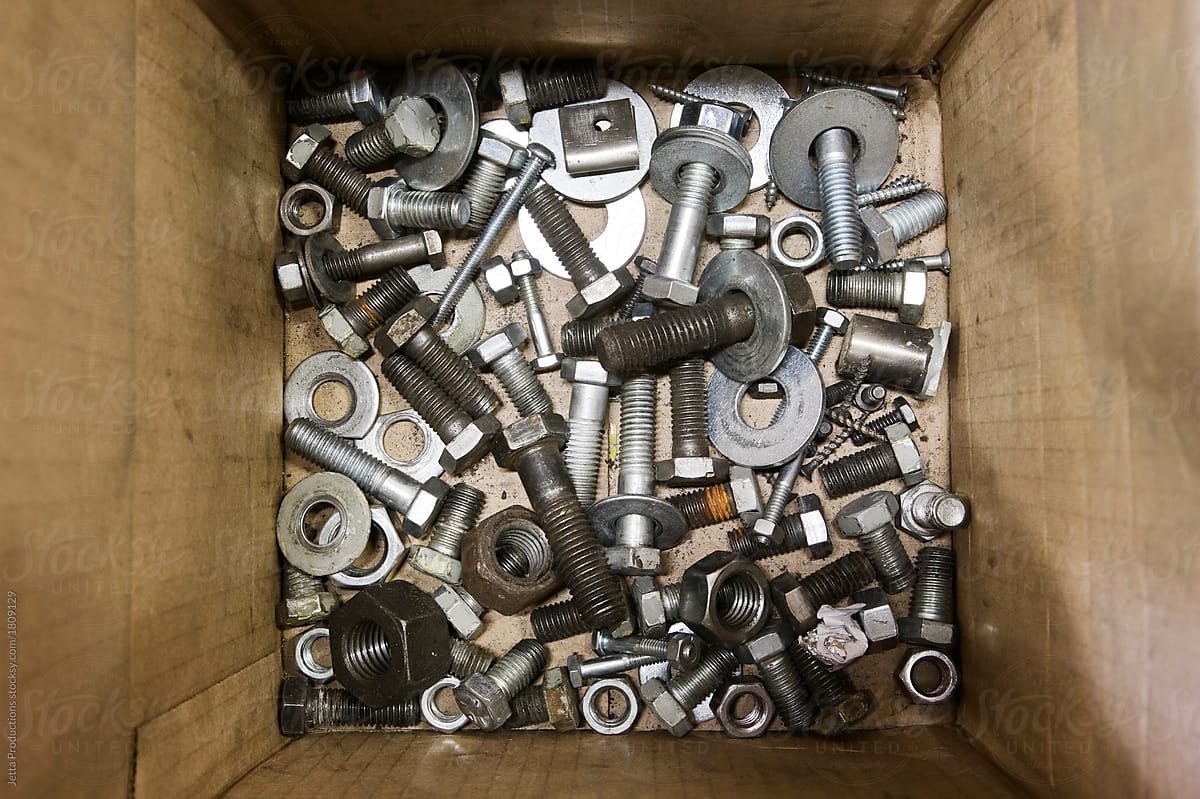 Nuts and bolts in a box