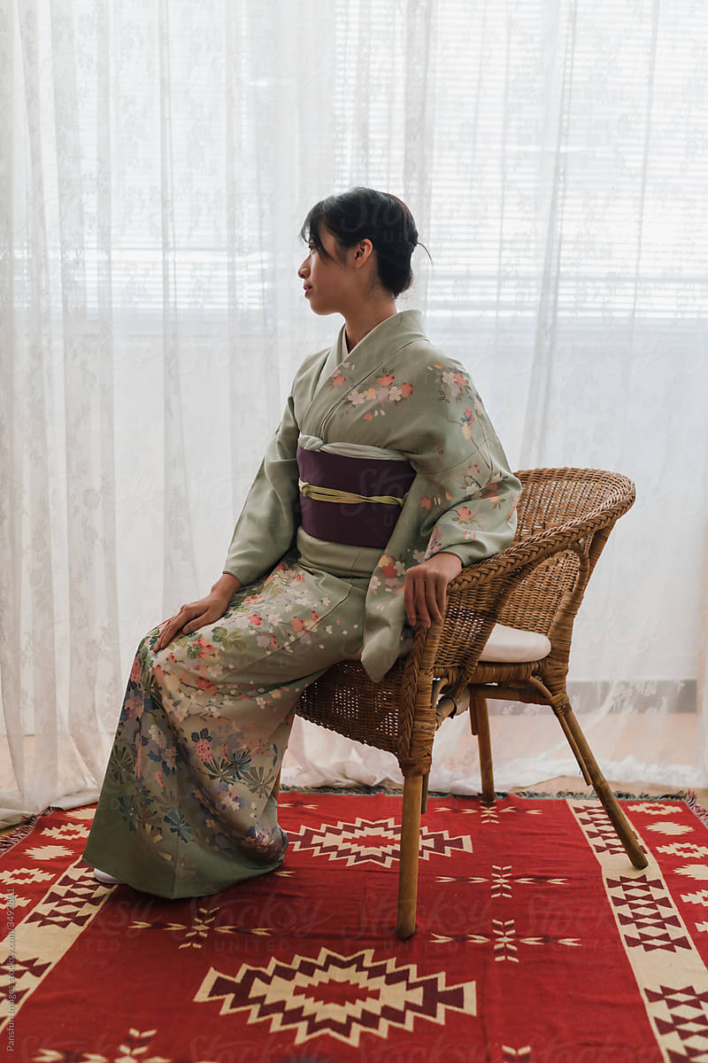 portrait of Asian woman wearing kimono