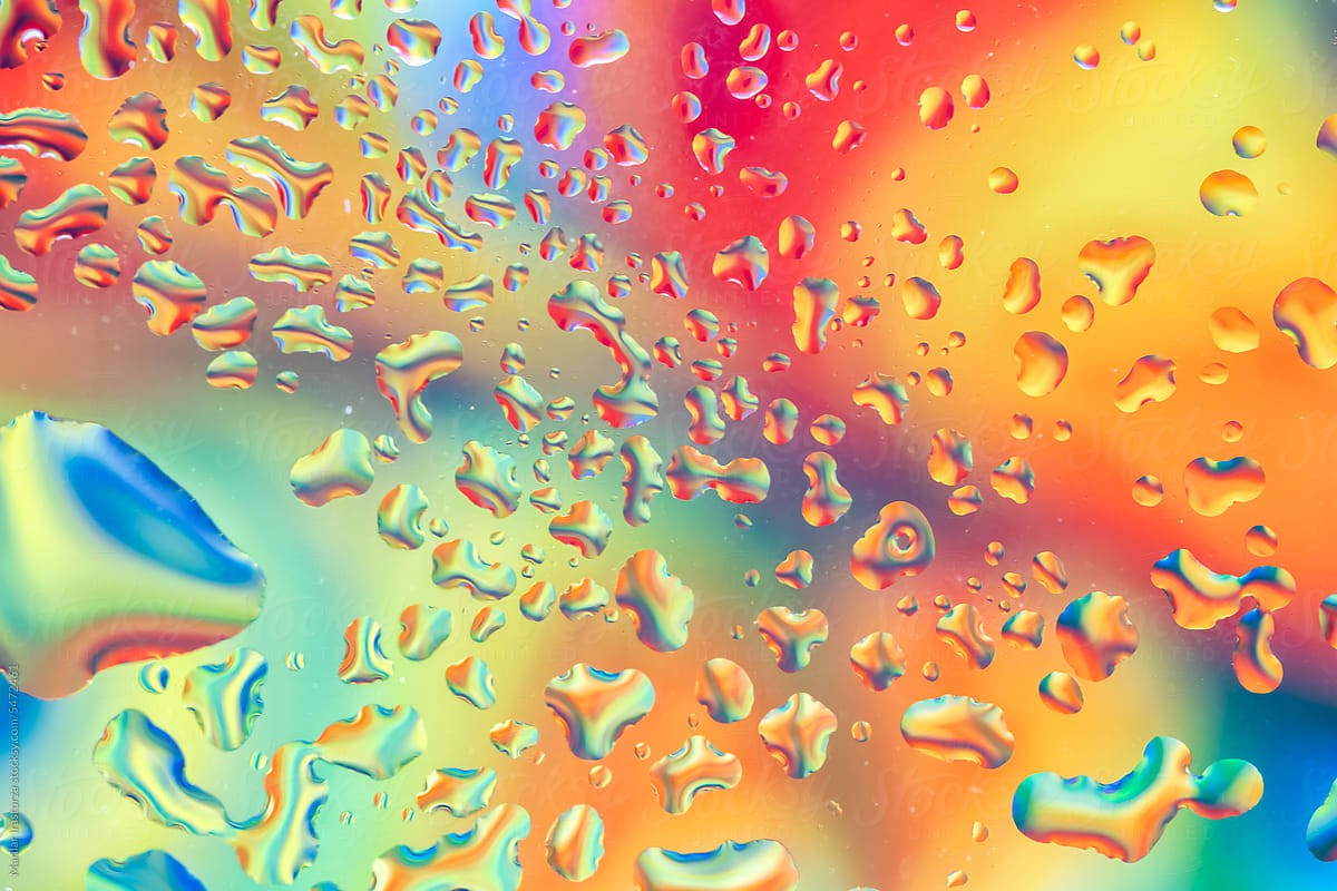 Abstract Macro Shot Of Colorful Water Drops