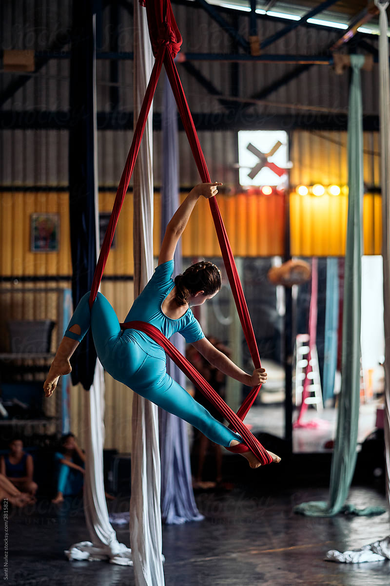 Young Girl Practicing Aerial Silks