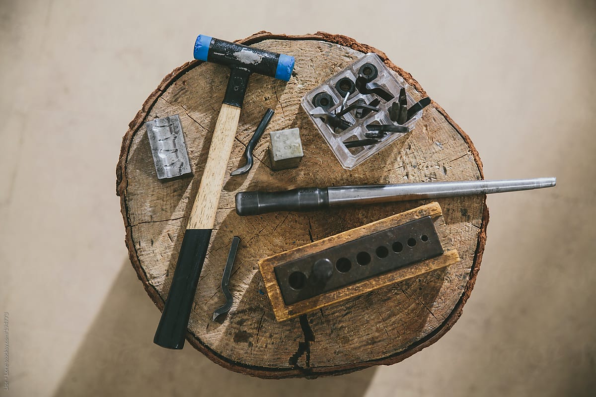 Still life shot of tools used for artisan jewelry making