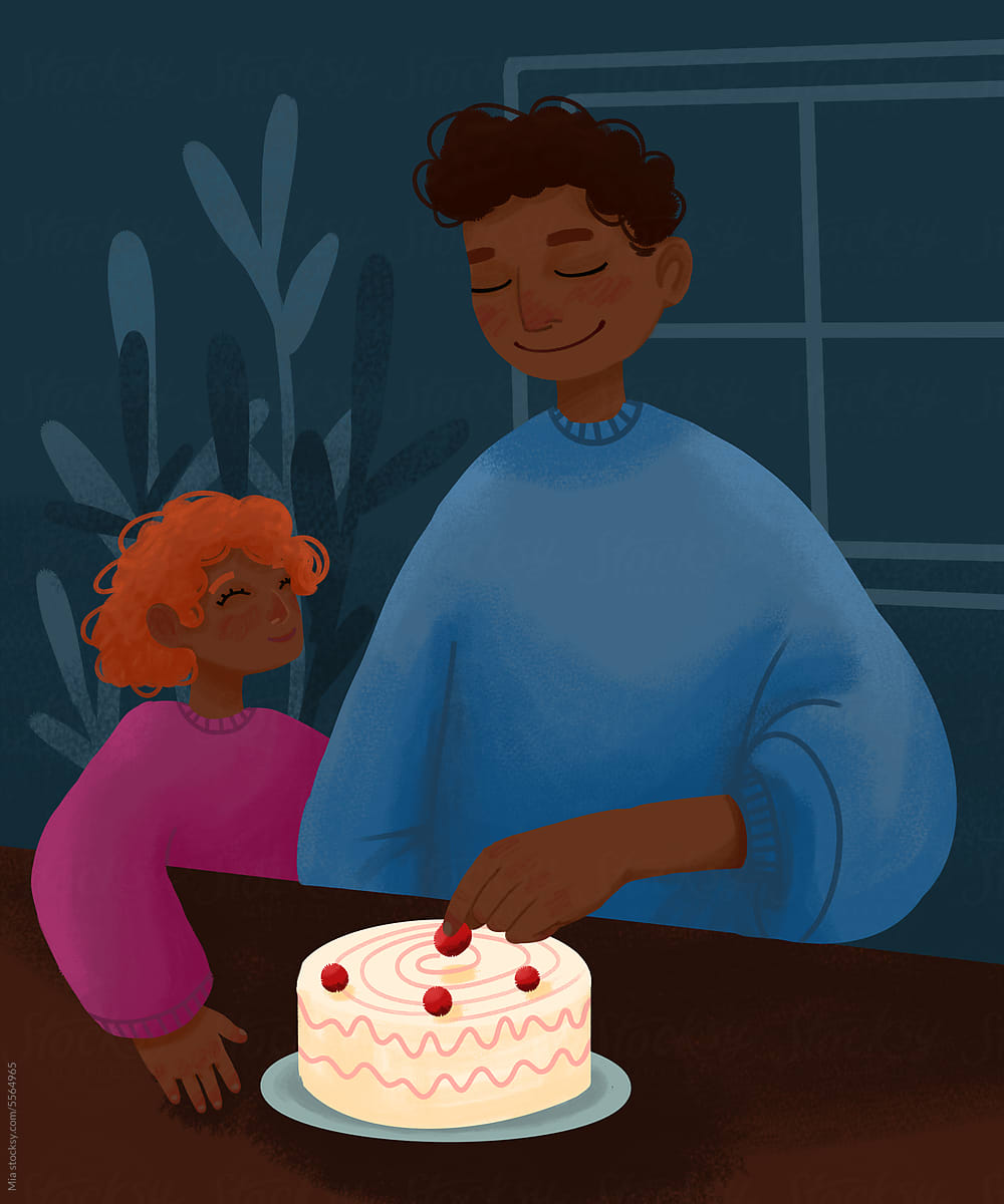 Interracial Family Bond: Father-Daughter Cake Moment