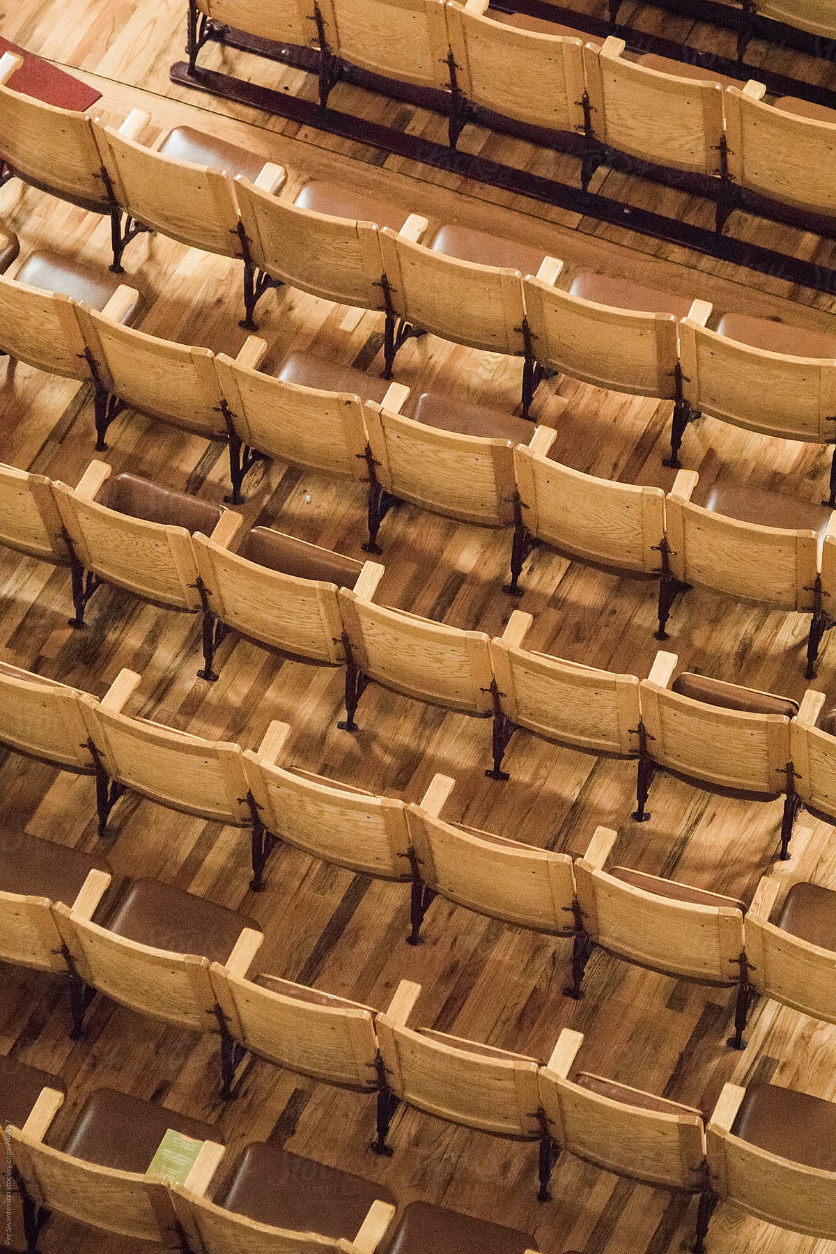 Beautiful wooden seats in vintage theater