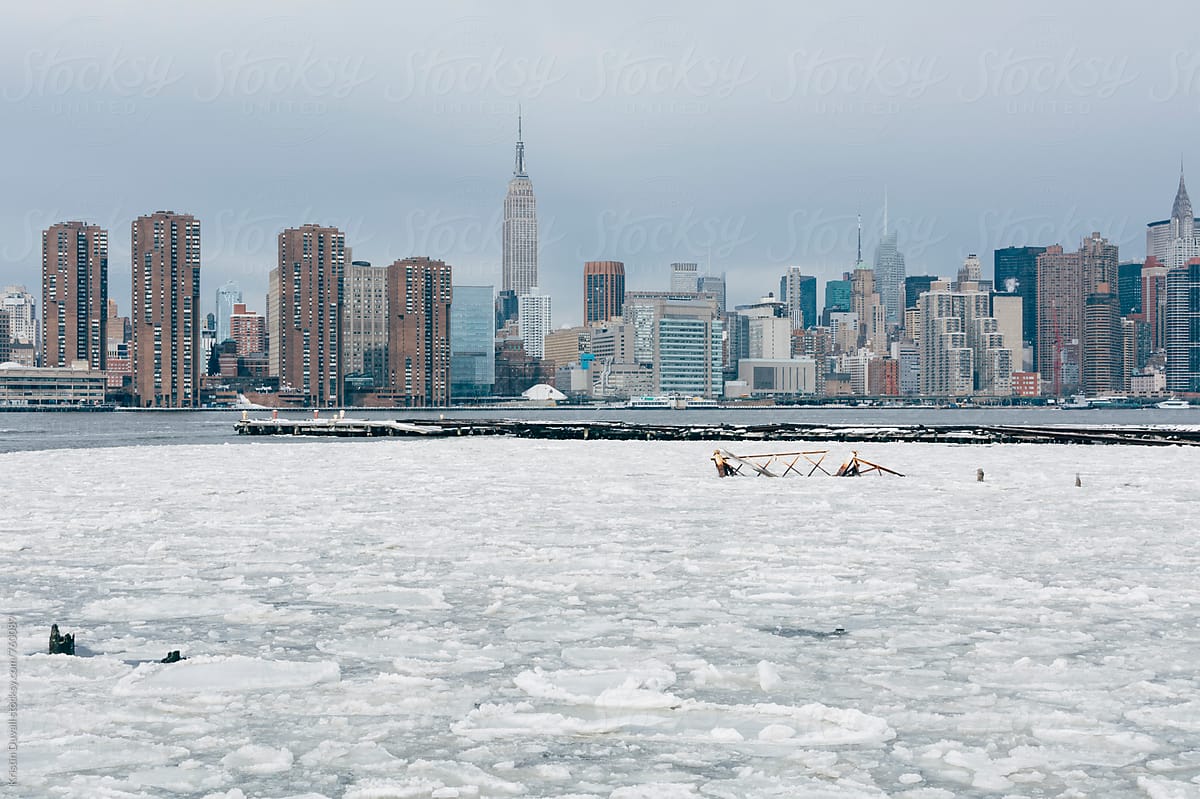 New York City skyline in winter.