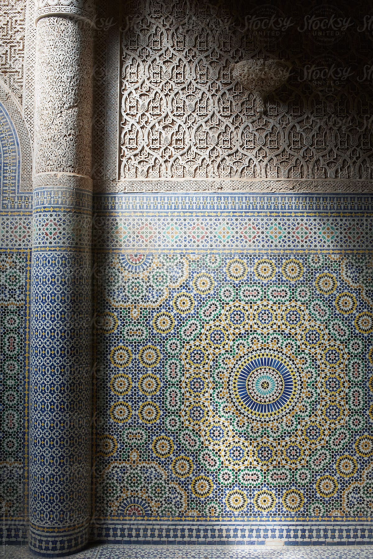 Interior of arab palace decorated with old ceramics