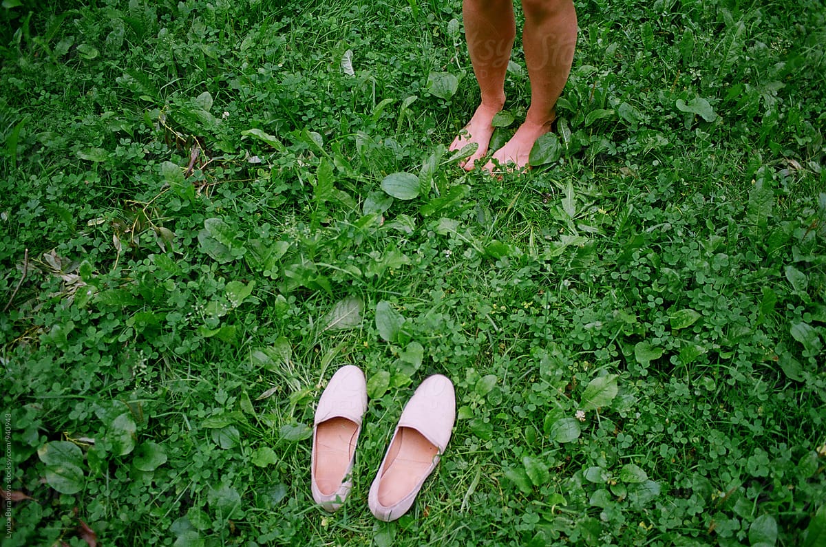 Shoes, grass, barefoot,summer