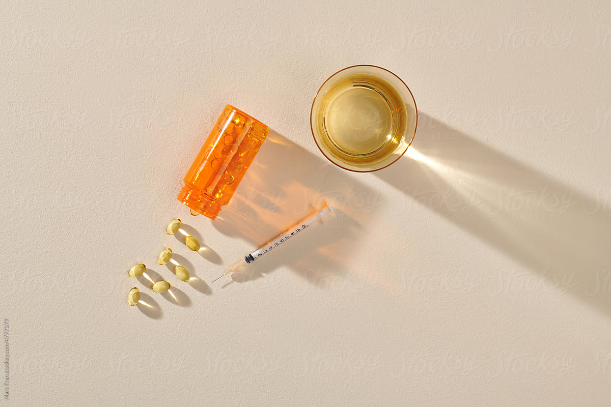 Medical syringe with medicine pill and vials