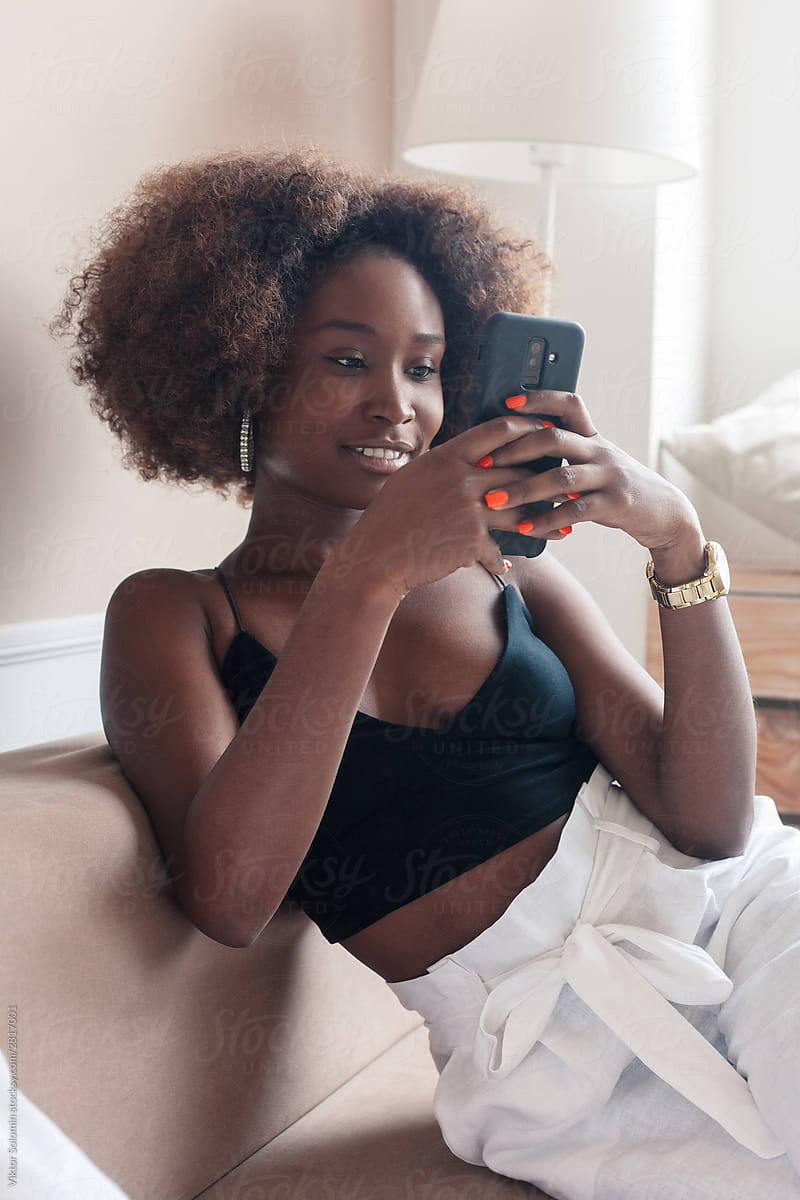 Indoor portrait smiling black african american woman