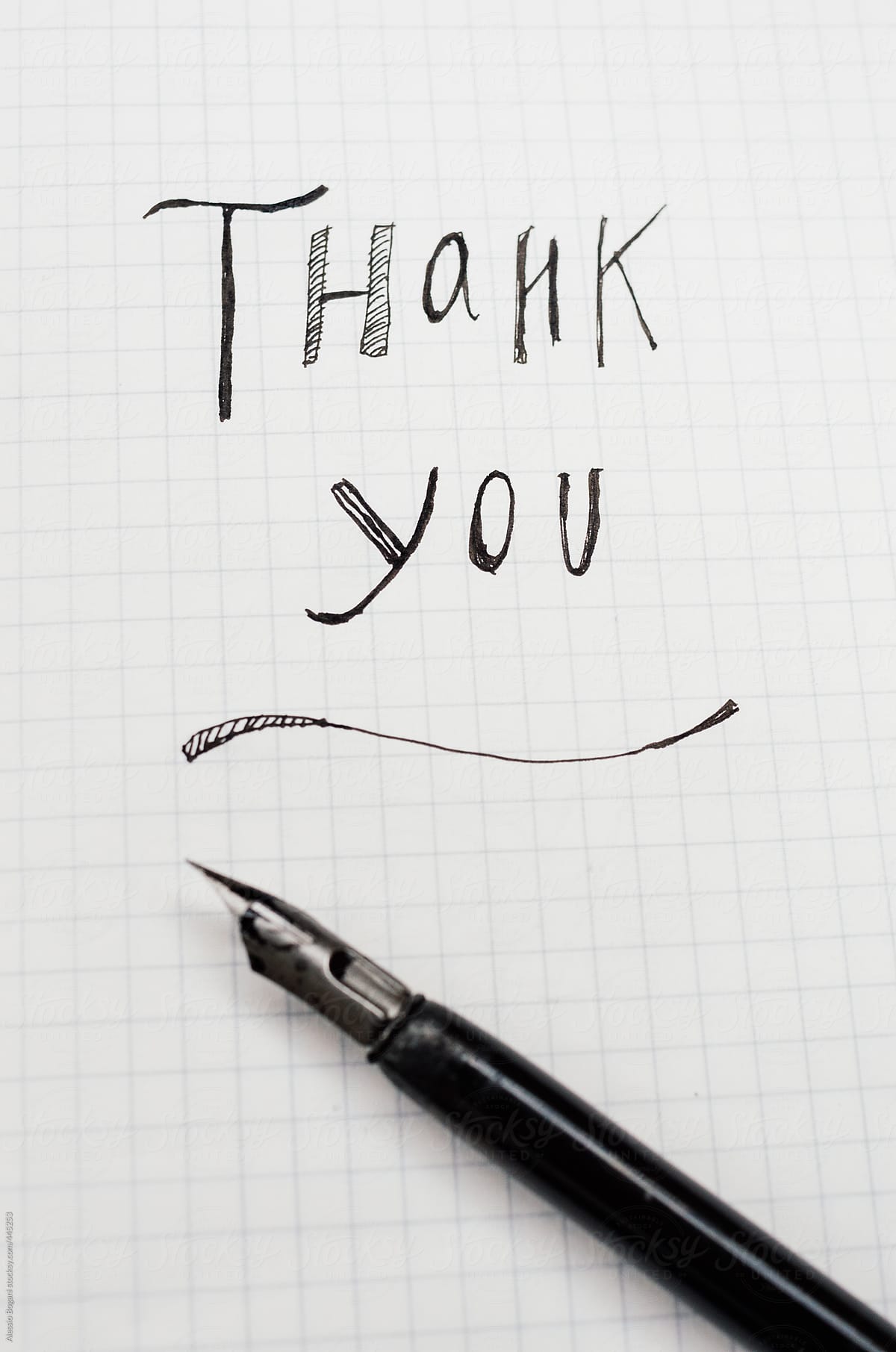 Thank You text message written with ink and vintage pen