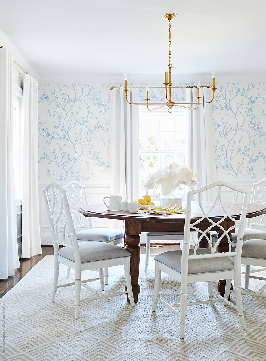 White and blue Dining Room