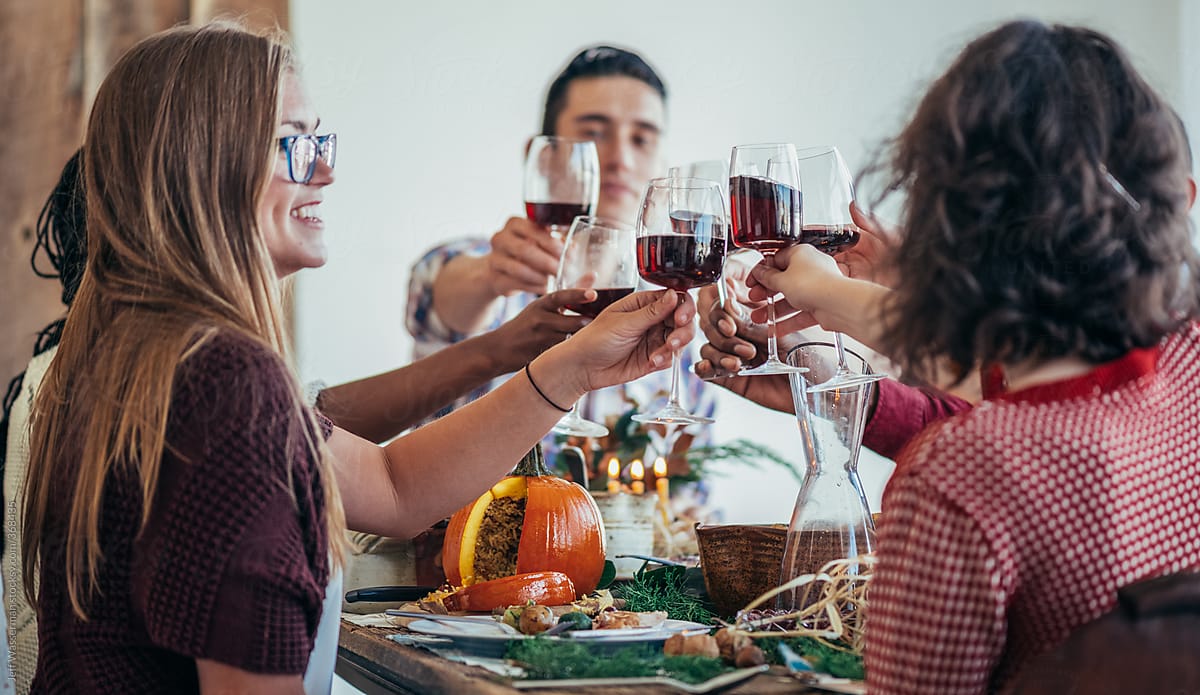 Toasting at Thanksgiving Dinner Party