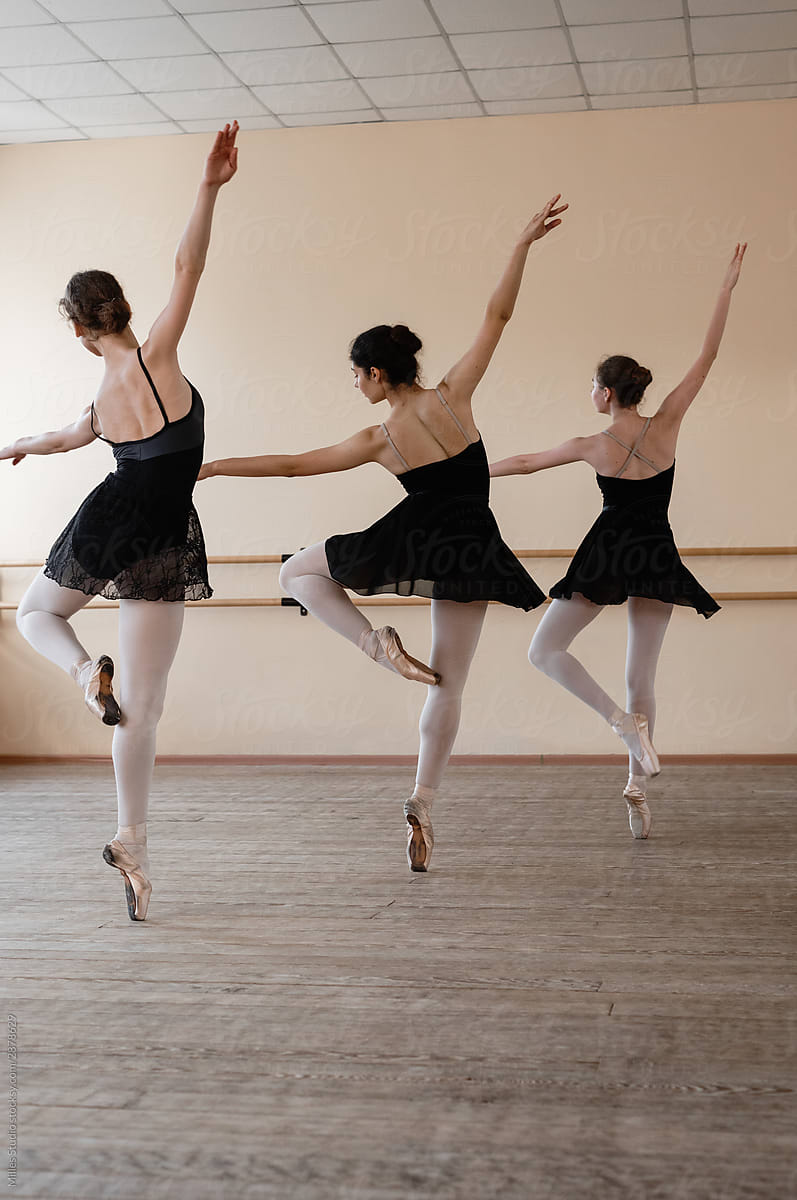 Anonymous ballet dancers balancing on one leg