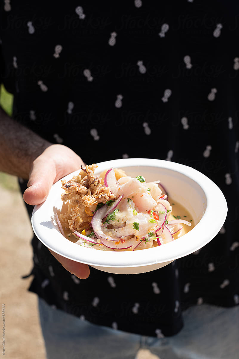 Street food Cebiche in the park