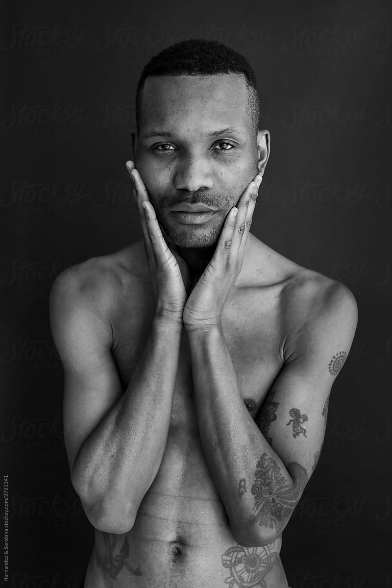 Naked Man Portrait In BW