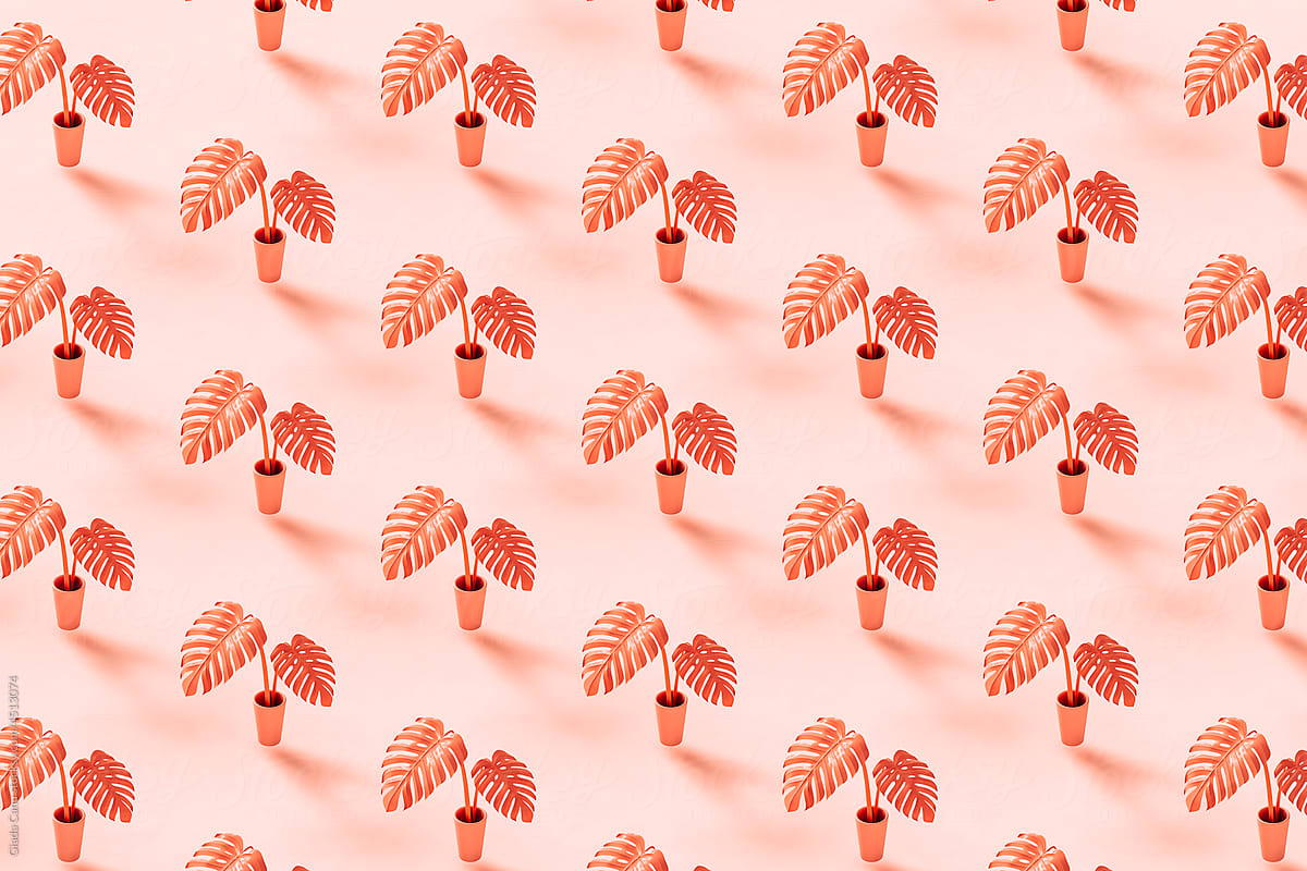 3d pattern of potted plants