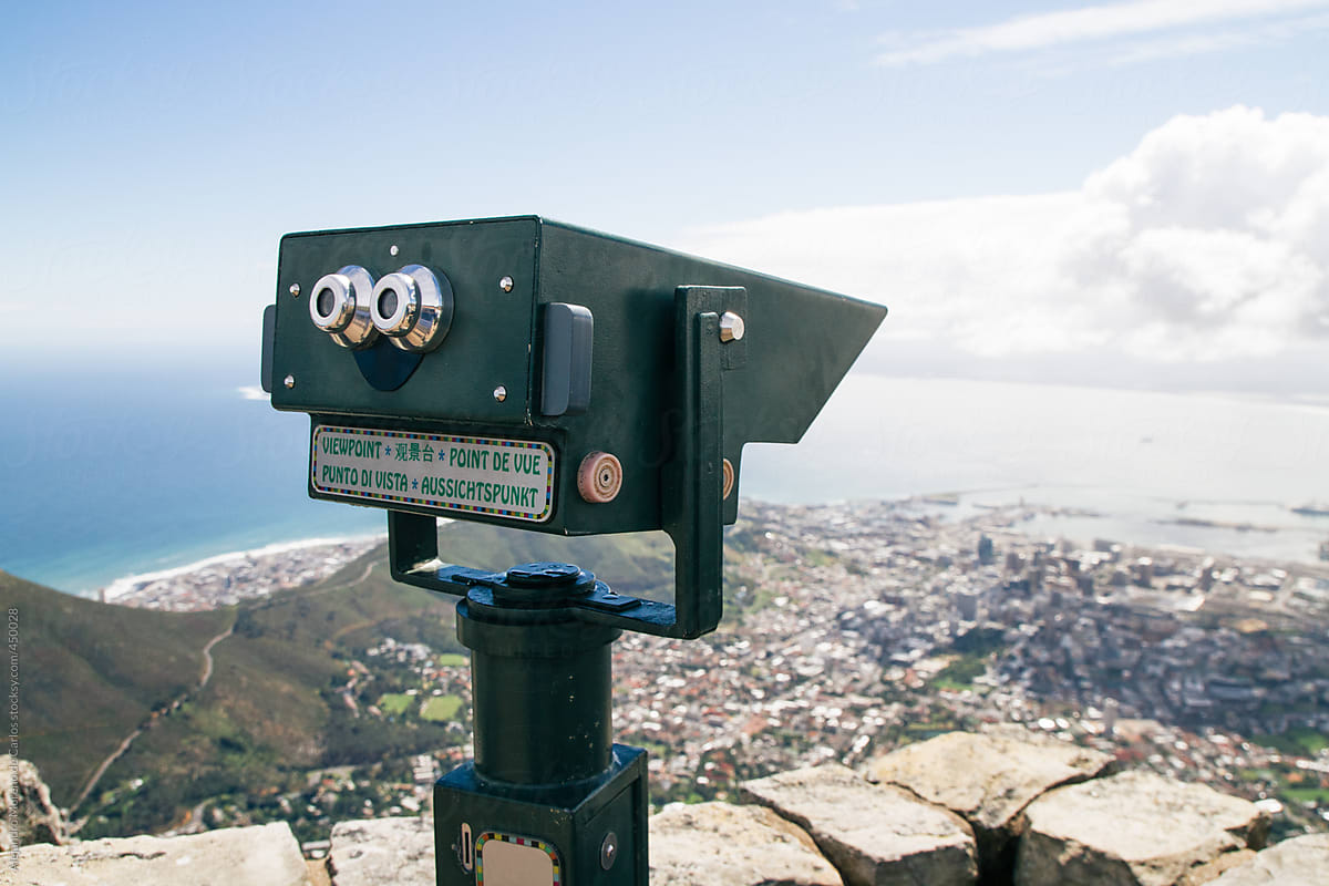 Tourist telescope overlooking the city of Cape Town - Table Mountain, Cape Town, South Africa