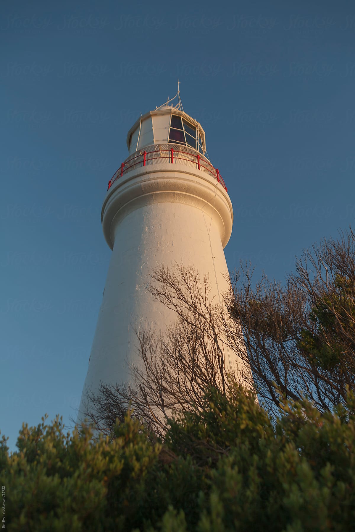 Historic lighthouse from low angle