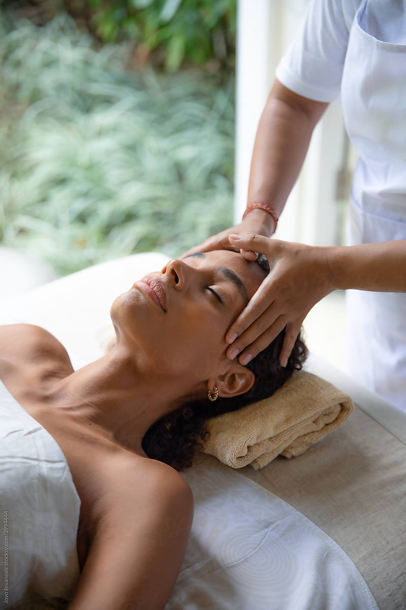 Woman Getting Head Massage at spa