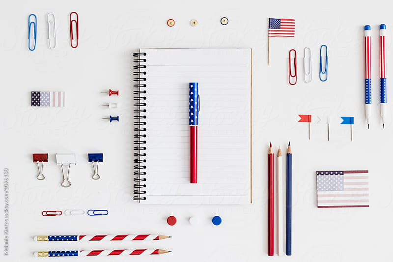 Office tools in red white and blue, stars and stripes