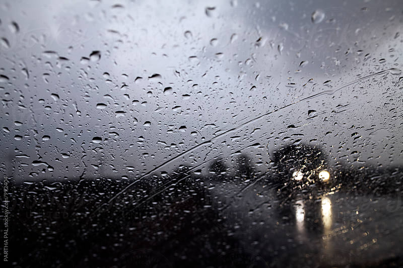 Droplets of water over windscreen in monsoon season
