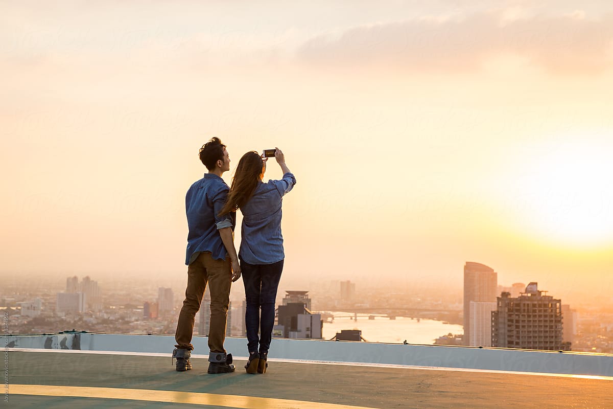 Rooftop couple selfie