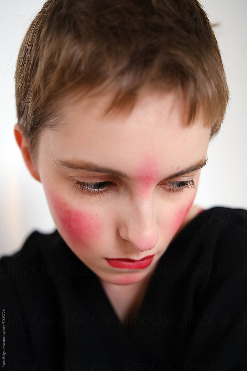 Portrait of girl with red makeup