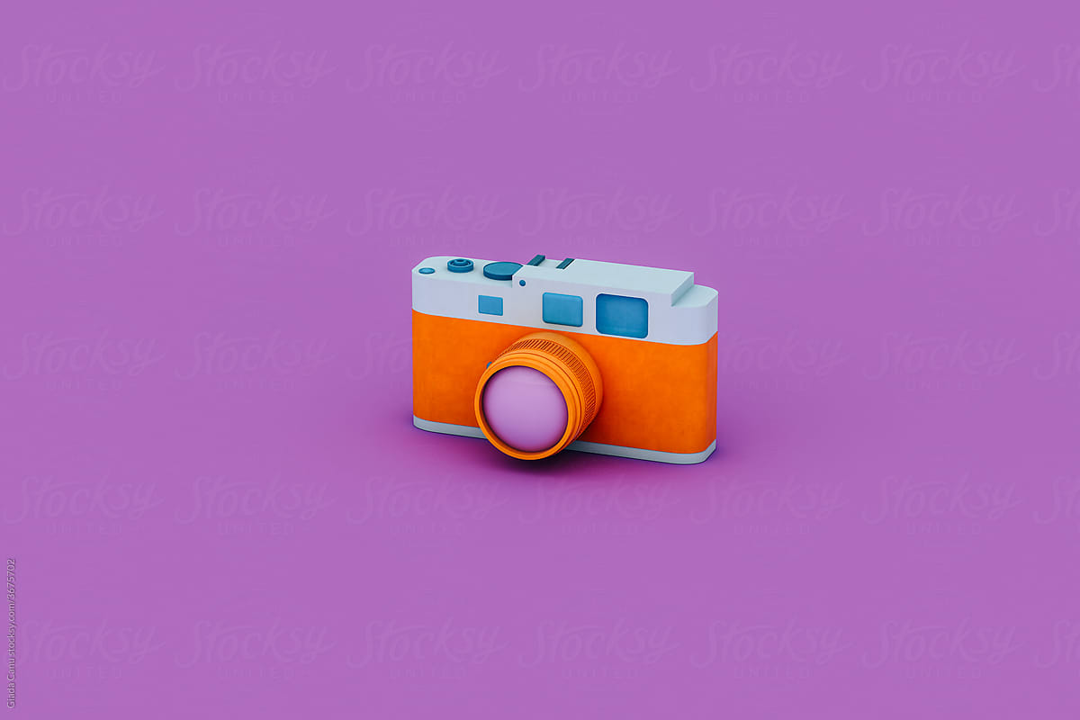 Orange and blue camera on violet background