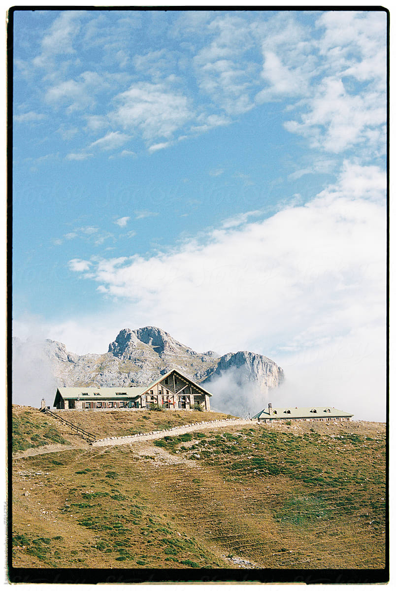Hotel at mountain landscape