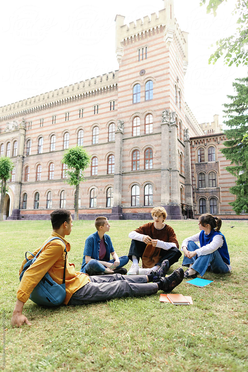 Study session on historic university lawn