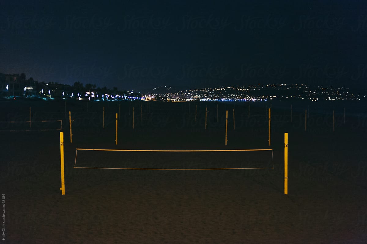 Deserted Volleyball Nets at Night at the beach