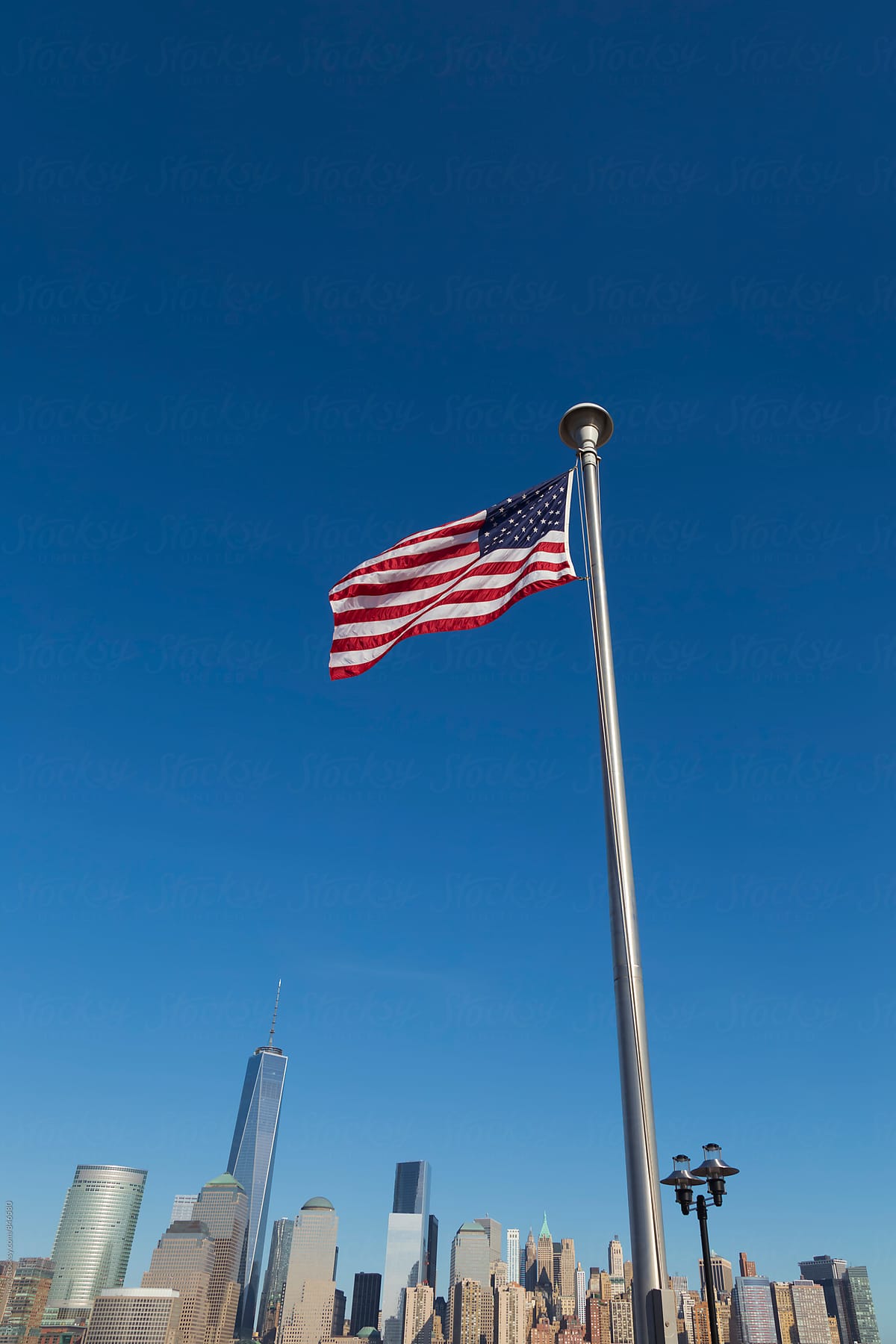 The American Flag and Lower Manhattan Skyline (New York), as seen from New Jersey