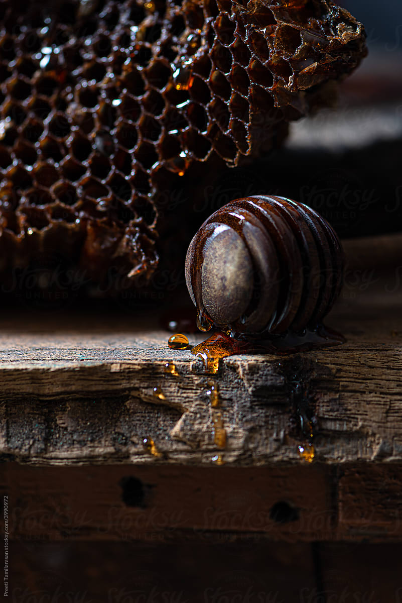 Still life with Honeycomb and Raw Honey