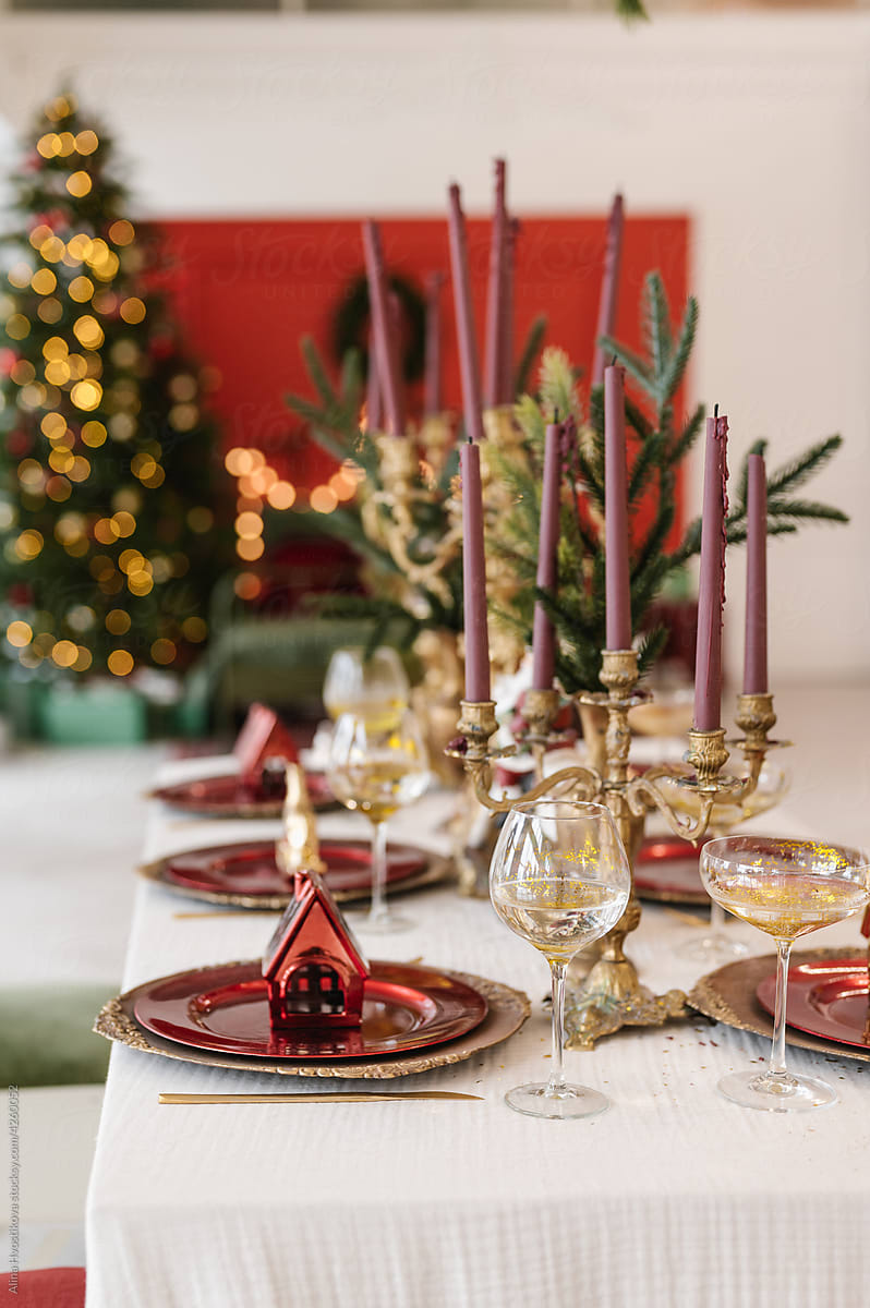 Champagne glass served on Christmas table