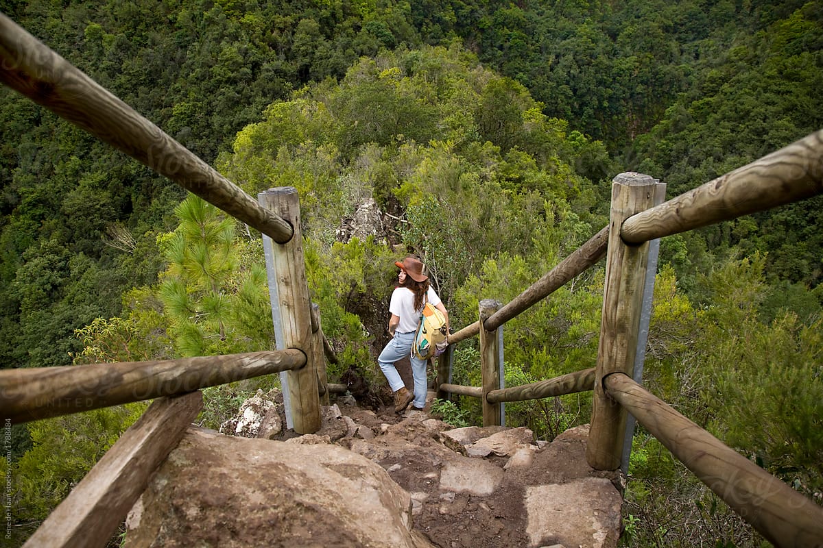 young woman at viewpoint at rainforest
