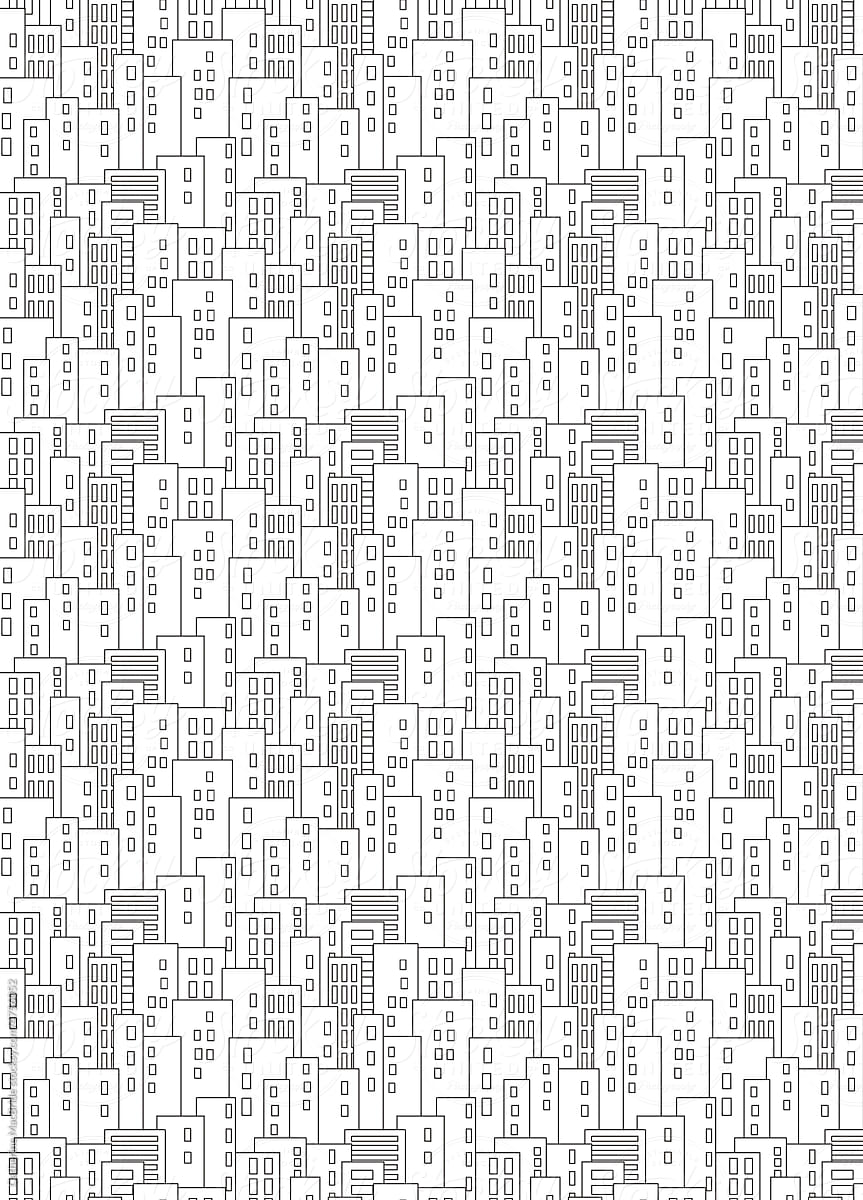 A Crowded Black and White City Repeating Pattern