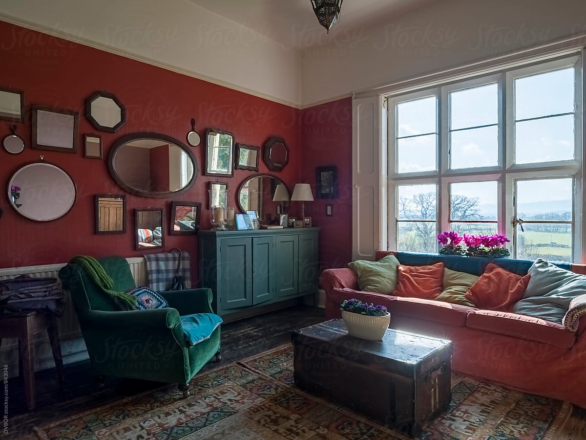 Retro, hipster, vintage inspired living room or lounge in an English house