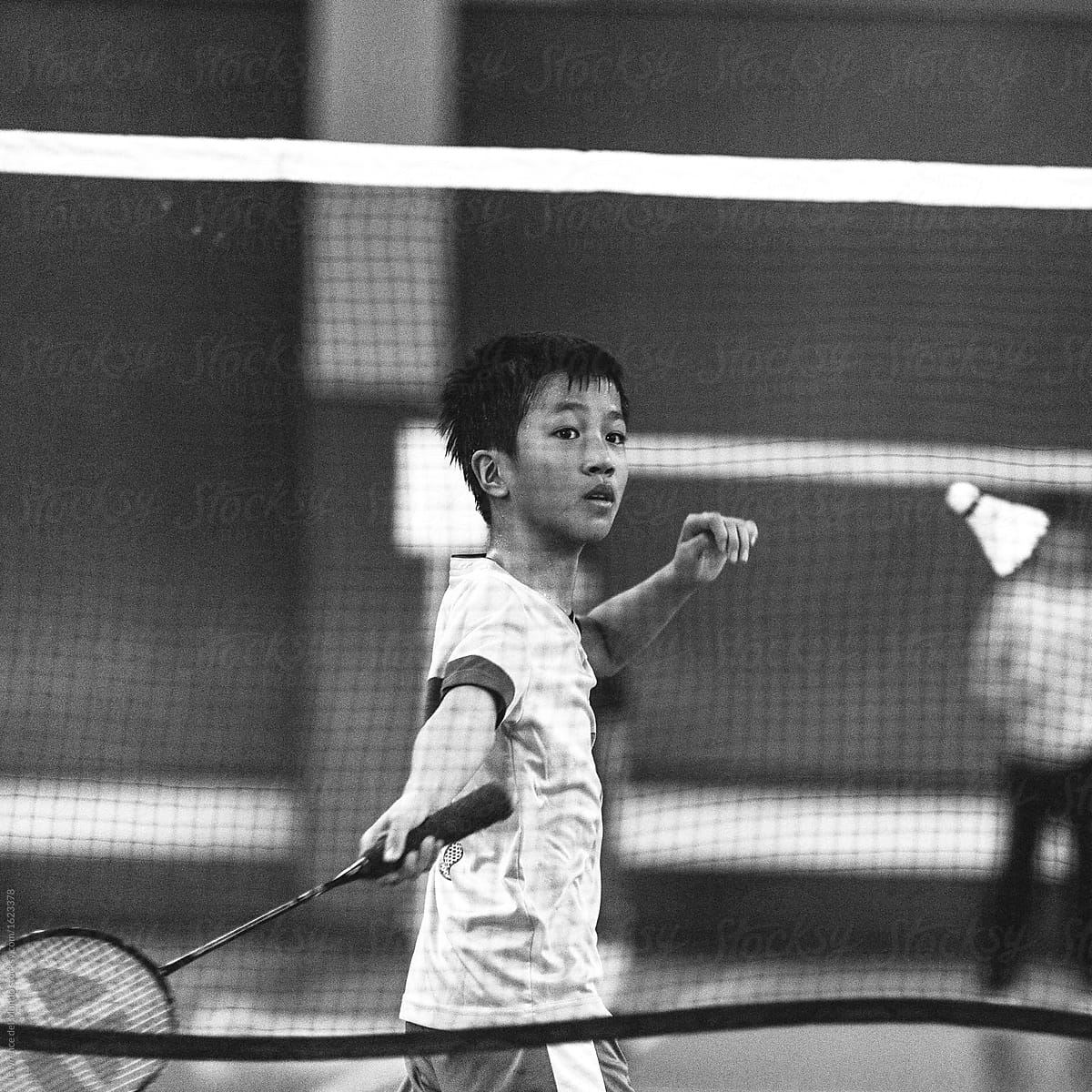 badminton players black and white
