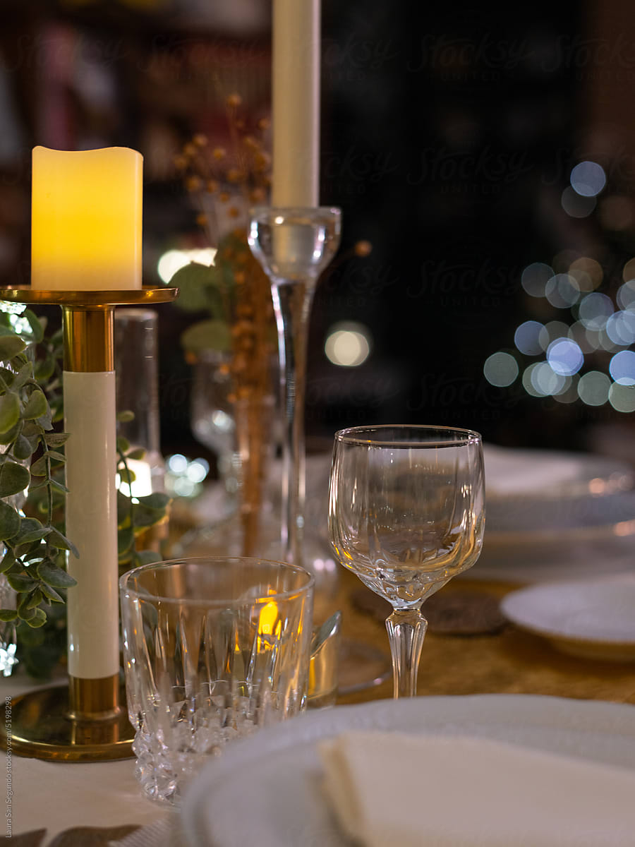 Holiday Table Setting With Candles