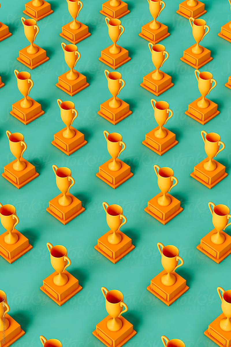 vertical pattern of Yellow trophy on green background
