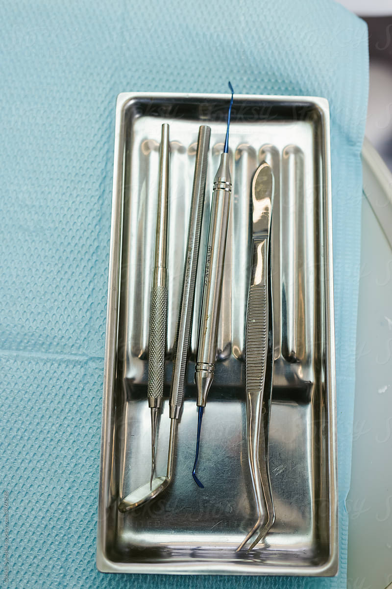 Dental tools on tray