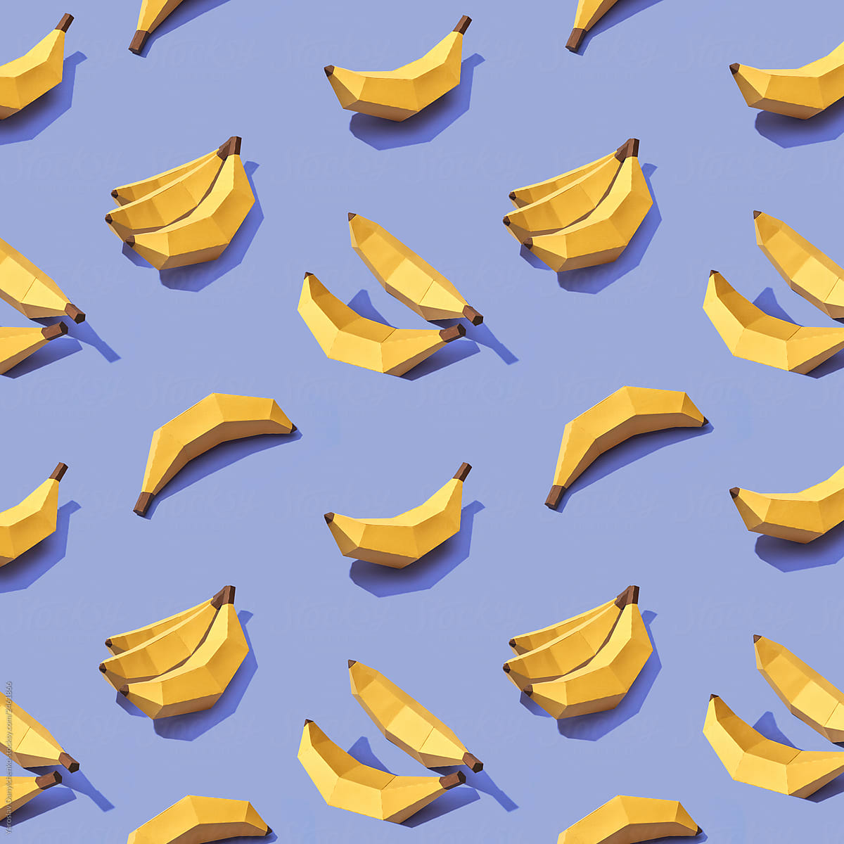Pattern from paper handcraft of ripe bananas on a purple background . Food background. Flat lay