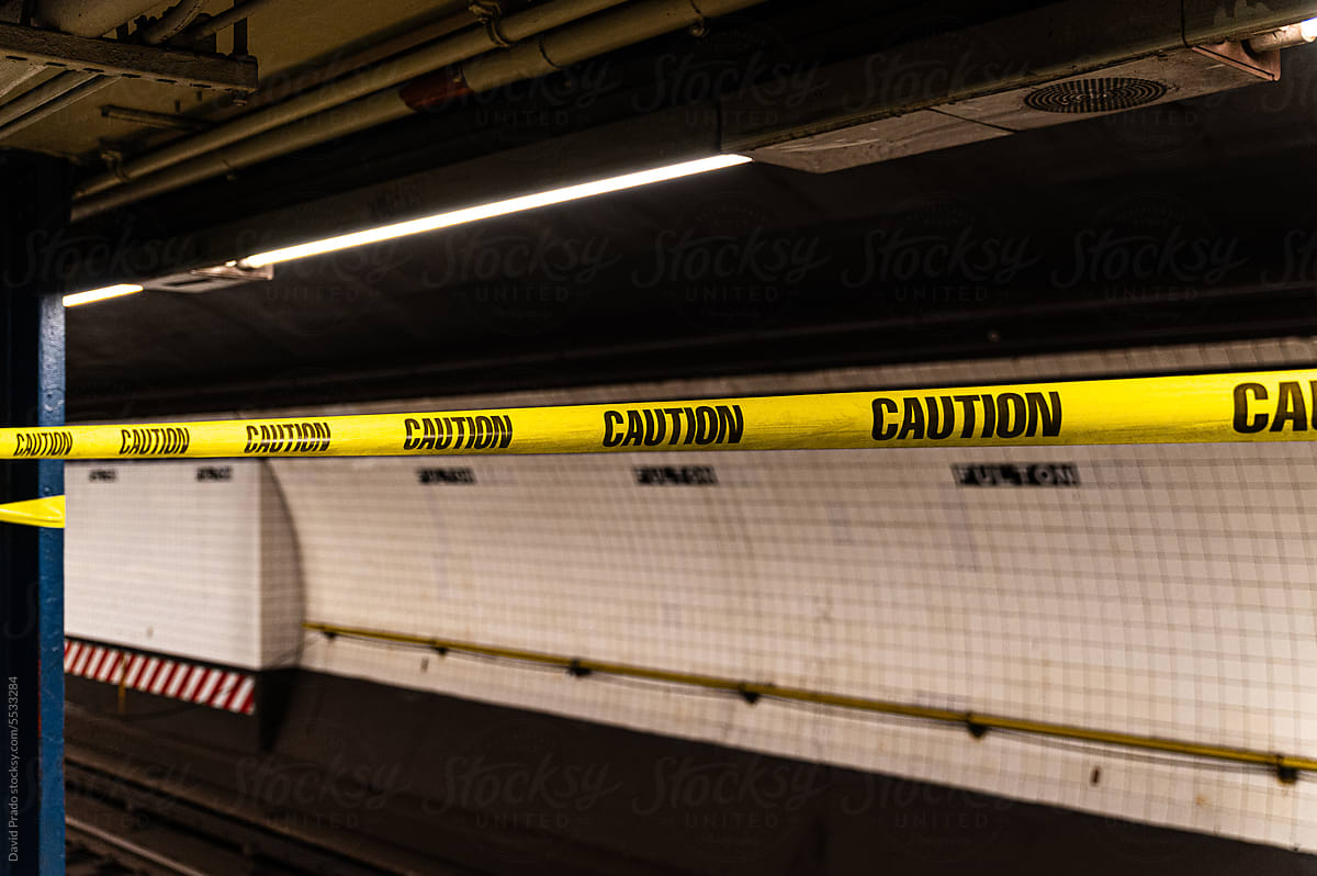 Caution tape at subway station in New York city