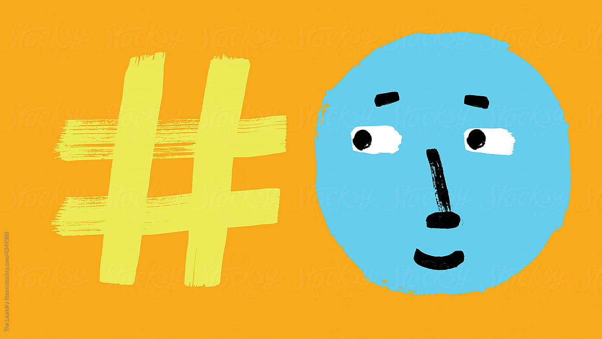 Hashtag and Emoji Cartoon Face Illustration