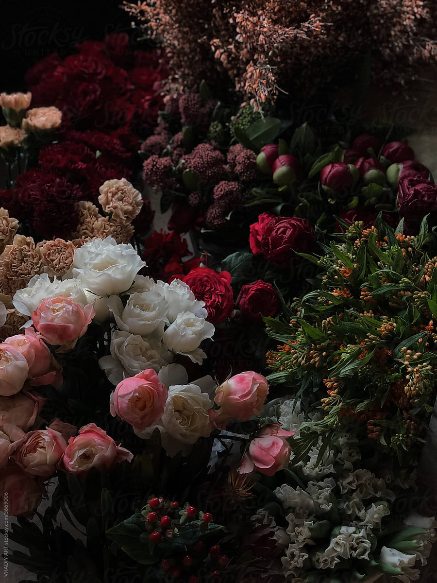 Bouquets of different types of roses