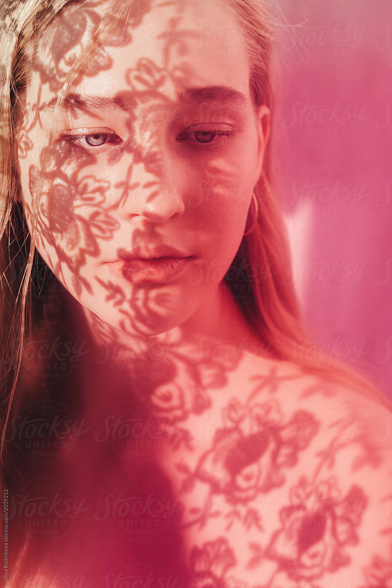 Closeup Portrait Of Amazing Girl With Floral Shadows On Her Face By Stocksy Contributor 5383