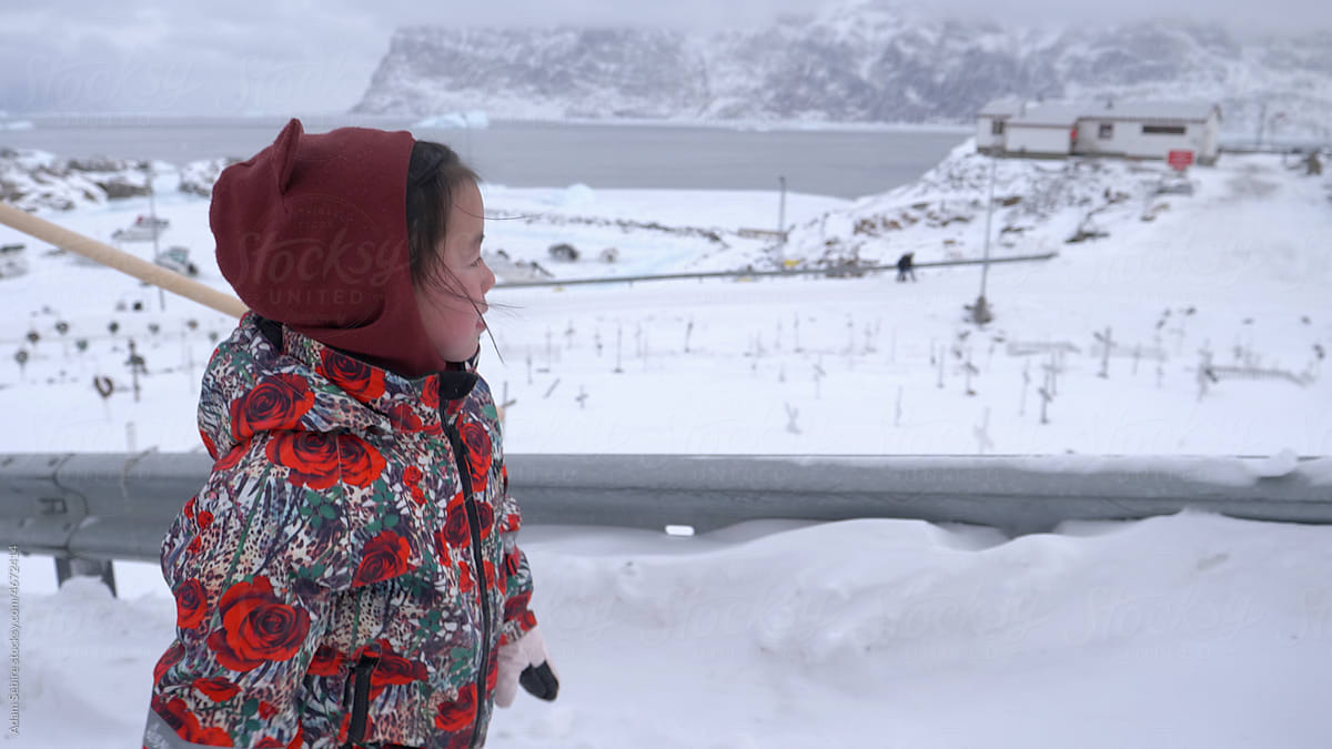 Growing up in Arctic Greenland sea ice: indigenous child, Inuit girl