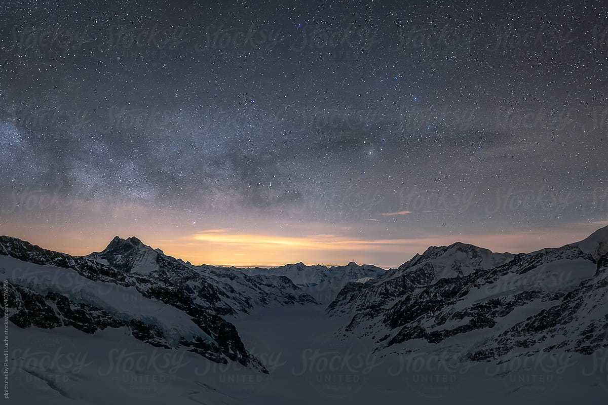 A starry night over the Aletsch glacier