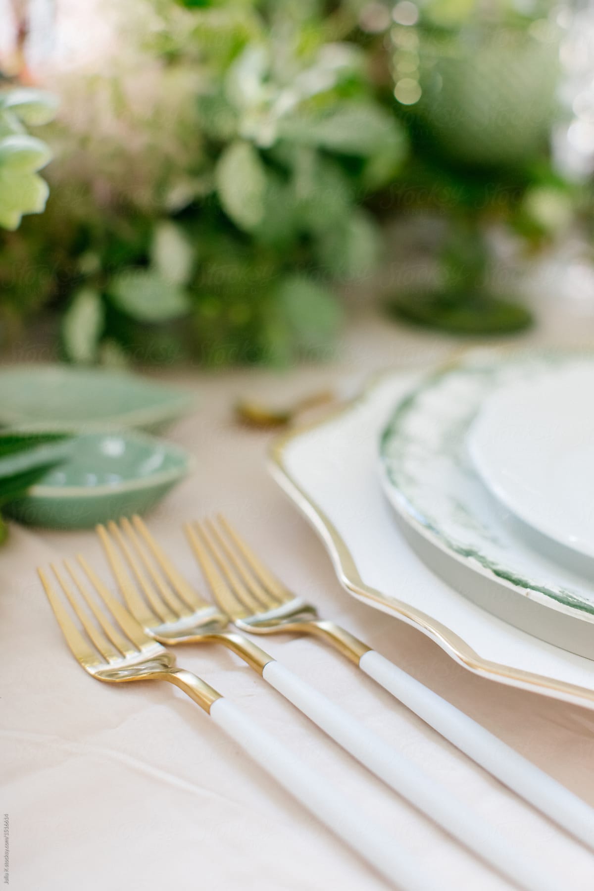Gold silverware on table