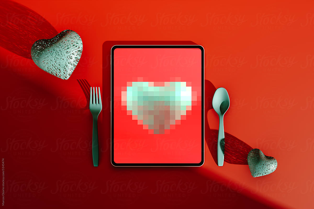Tablet showing a heart on Valentine\'s Day